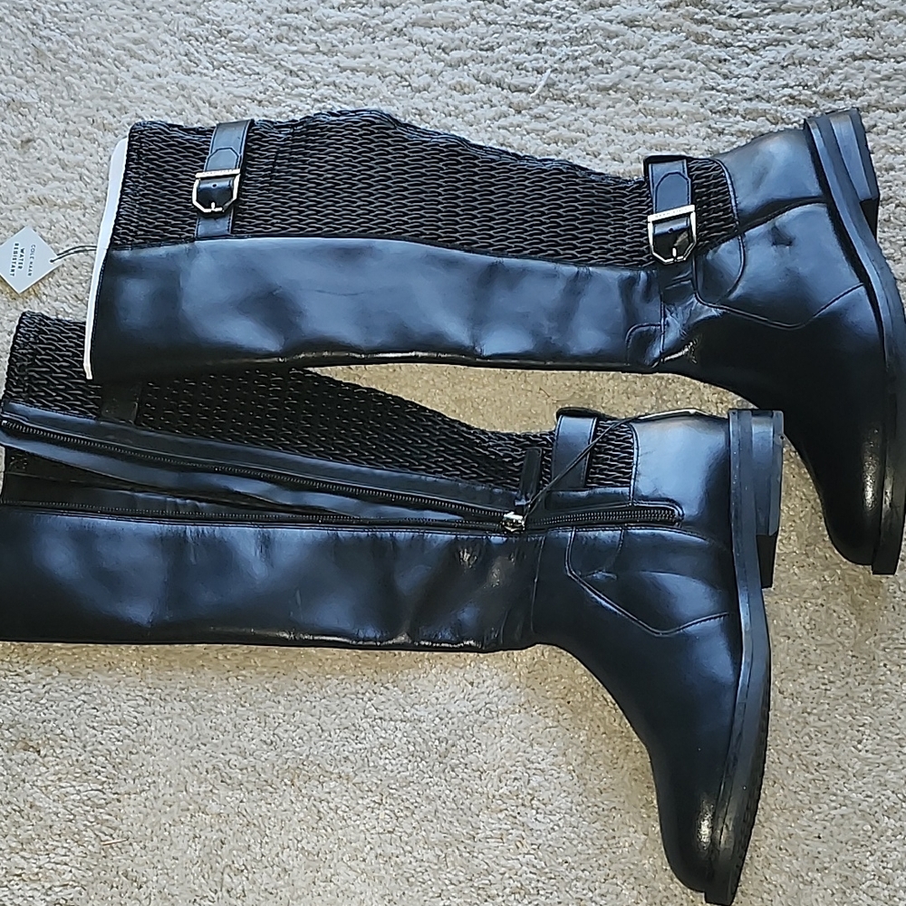 Black Knee-High Boots with Buckle Detail